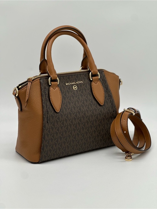 Michael Kors Handbags - Michael Kors Brown and Tan Signature Dome Satchel